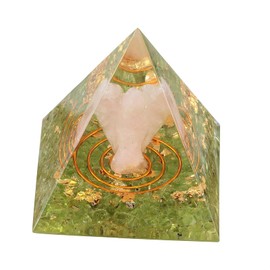 KYEYGWO Peridot Positive Energy Pyramid Gemstone with Rose Quartz Angel Figures, Stone Guardian Angel Pyramid Reiki Healing Crystal Pyramid Desktop Ornament Home Decor