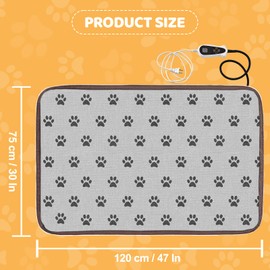 Pet Heating Pad for Cats Dogs with Timer Temperature Adjustable, Electric Heating Mat Indoor, Adjustable Warming Mat, Waterproof Heated Bed with Chew Resistant Steel Cord，Pet Heated Mat