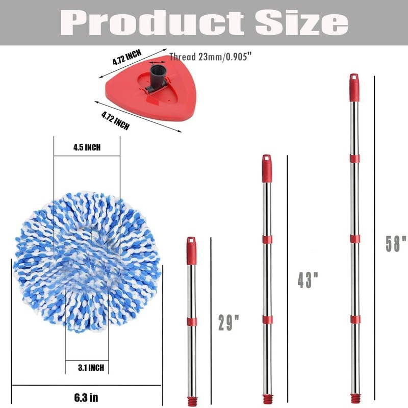 ANREKEYH Spin Mop Replace Head, Base, Handle Compatible with O