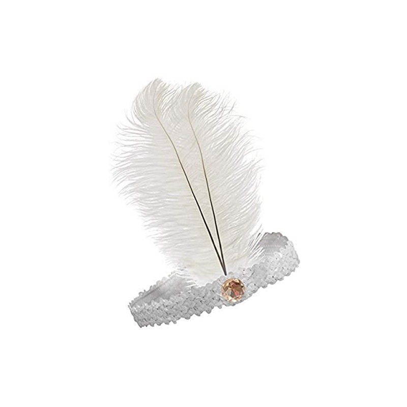 20s Flapper Headband Sequined - White (Artificial Feather) 20s Flapper