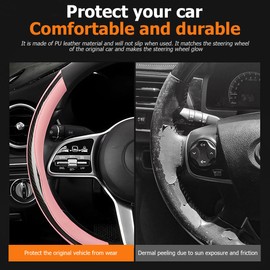 CGEAMDY Universal Größe Lenkradabdeckung, Anti-Rutsch Carbon Mikrofaser Lenkradabdeckung, Atmungsaktive Auto Zubehör Lenkrad Schutzabdeckung, Carbon Fibre Block Lenkradabdeckung(Rosa)