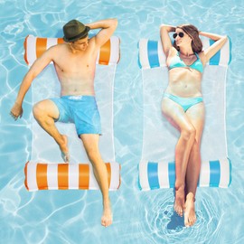 Delycazy Air Mattress Pool Water Hammock, Pack of 2, 4-in-1 Inflatable Pool Toy, Water Toy, Water Hammock, Air Mattress with Net for Adults