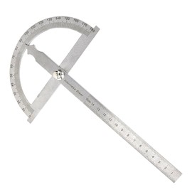 1 x Stainless Steel Protractor, 0-180° Round Head Protractor, Degree Protractor Angle Finder Measuring Device, Adjustable Measuring Tool for Students, Machinists, Carpenters, Hobbyists