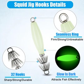 Starbun Squid Lures - 4pcs Glow Squid Cuttlefish Hooks For Dark Fishing Lure Hook Fishhooks Fishing Accessories