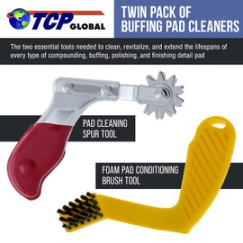 TCP Global Polishing and Buffing Pad Cleaning Spur Tool and Foam Pad Conditioning Brush - Clean Recondition Polisher Buffer Wool Compound & Polish Pads - Revitalize Microfiber Bonnets, Auto Detailing