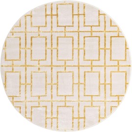 Unique Loom Marilyn Monroe Glam Collection Textured Geometric Trellis White/Gold Round Rug (3' 3 x 3' 3)