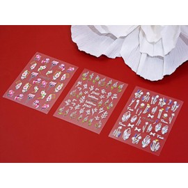 Flower Nail Art Stickers Penta Angel 3 Sheets 5D Self Adhesive Embossed Colorful Spring Floral Daisy Leaf Nail Decal Accessories for Women Girls (Flower001)