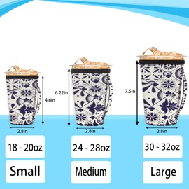 Mexican Style Ethnic Flowers Reusable Iced Coffee Cup Sleeve with Handle Neoprene Ice Insulator Coffee Cup Sleeve Drink Holde Medium 24-28 oz for Coffee Cups Beverages Water Bottle