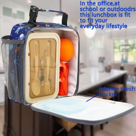 FlowFly Kids Lunch Box Insulated Soft Bag Mini Cooler Back to School Thermal Meal Tote Kit for Girls, Boys (Astronaut)