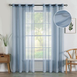 MIULEE 2 Panels Blue Semi Sheer Window Curtains Elegant Grommet Top Window Voile Panels/Drapes/Treatment Linen Textured Panels for Bedroom Living Room (54X96 Inches)