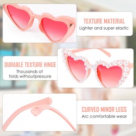 MplehDa Heart Sunglasses Pack of 2 Heart Glasses Heart Shape with Pearls Heart Glasses Heart Pearl Sunglasses Women White Wedding Heart Shape Glasses Vintage Heart Shaped Bridal Party Sunglasses UV400