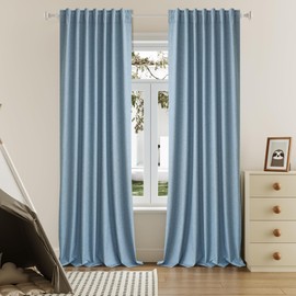 96 Inch Long Blackout Curtains - Extra Wide Thermal Insulated Sun Block Out Bedroom Linen Curtains 8 ft Window Covering Back Tab Rod Pocket Drapes for Hall Living Room W84 x L96,2 Pcs, Slate Blue