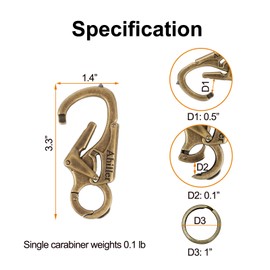 Ahiller Carabiner Keychain Keyring Clip, Cool Double Lock Design - Tungsten Steel Spike - 3" Alloy Car Survival Belt Key Clip for Men Women [Brass-1P]