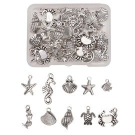 DanLingJewelry 50Pcs Marine Life Charms Mixed Mermaid Starfish Seashell Crab Charms Ocean Charms for DIY Jewellery Making