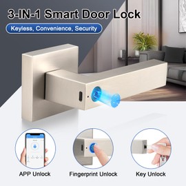 KNOBWELL Smart Fingerprint Door Lock with App Control, Smart Door Lock, Biometric Door Knob, Keyless Entry Door Lock with Handle for Home, Hotel, Apartment, Office, Airbnb-Silver