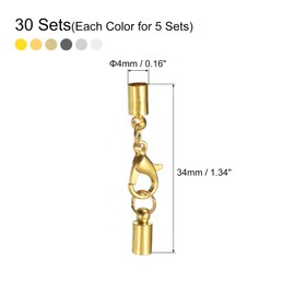 sourcing map 30Sets 4mm Leather Cord End Caps with Lobster Claw Clasps, Barrel Terminators for DIY Making Leather Bracelets, 6 Colors in 1Set