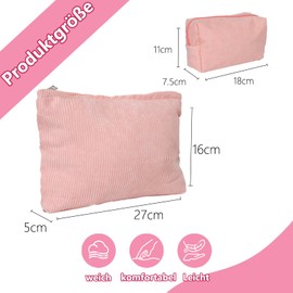 DOINEUFL Kosmetiktasche Klein, 2er Set Schminktasche Damen, Makeup Bag aus Cord, Travel Essentials Bag Leicht & Groß – Für Reisen, Schule, Alltag – Geschenk für Frauen, Mädchen, Teenager (Rosa)