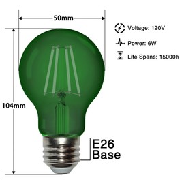 Aygrochy A19 Glass LED Green Light Bulb 6W 60 Watt Equivalent Vintage LED Green Bulb,E26 Base,for Christmas,Party,Porch Home Lighting,UL Listed (2 Pack)