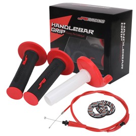 JFG RACING Motorcycle 7/8" 22mm Twist Throttle Cable Assembly Accelerator Kit Hand Grips Donuts Universal for CRF YZ TTR SSR TW DRZ 50 65 85 110 125 140 150 200 250 Dirt Pit Bike ATV Mini Bike Red