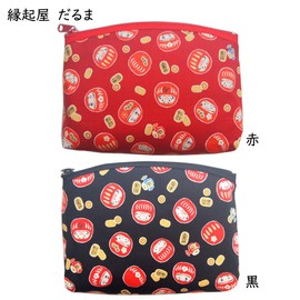 Kyoyu Women's Pouch, Made in Japan, Approx. 4.7 x 6.1 inches (12 x 15.5 cm), Makeup, Trinket Case, Portable, Japanese Pattern, Breath and Lucky Shop Daruma, Red