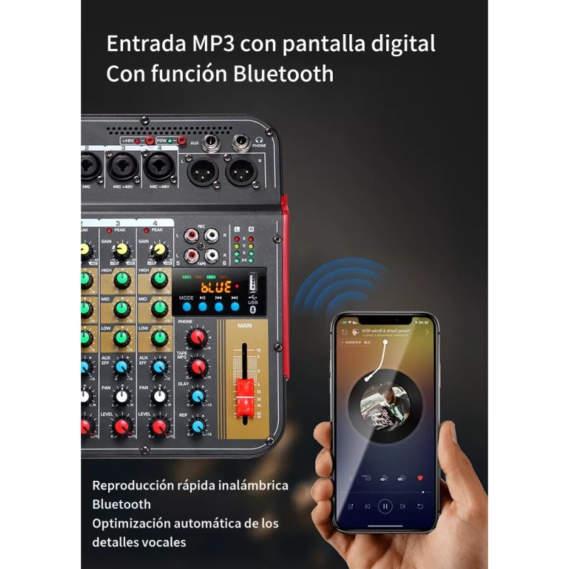 Genéric Audio Consola Mezclador Bluetooth Usb Mixer De 6 Canales
