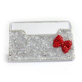 Bestbling Bling Pure Handmade Bling Bling Rhinestones Stainless Steel Metal Business Card Holder Name Card Case (Red Bow)