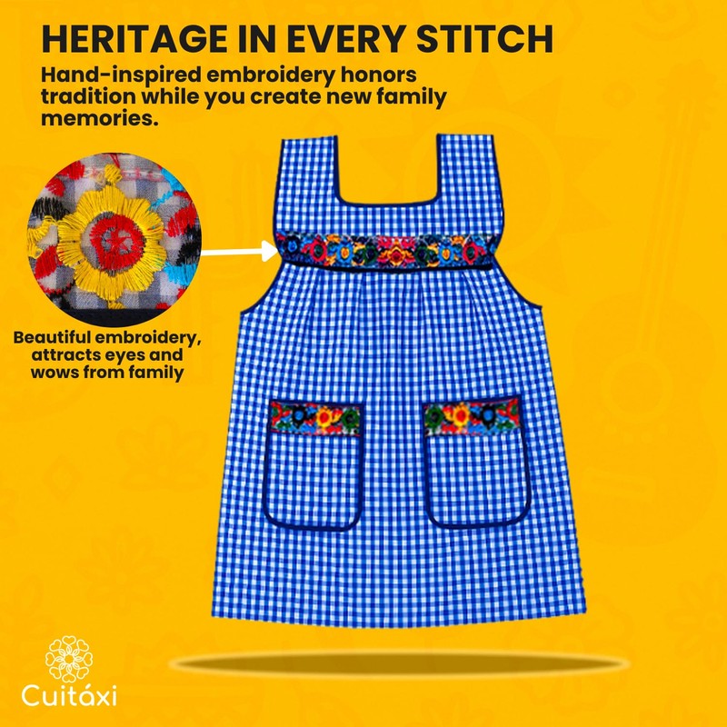 Cuitáxi Traditional Mexican apron for women with pockets beautiful flower