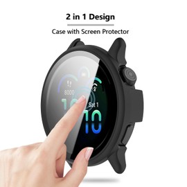 [2-Pack] Case with Tempered Glass Screen Protector Compatible with Garmin Vivoactive 6, Bumper Full Coverage Protective Hard Dull-Polish PC Cases Face Cover for Vivoactive 6