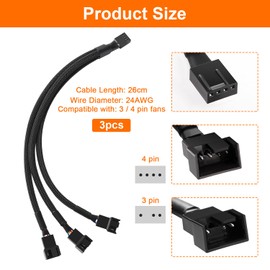 KUOQIY 3 Pieces Computer PC Fan Power Cable 1-to-3 Converter, 4-Pin PWM Fan Splitter Cable, 3-Way PWM Fan Splitter Cable, for Computer Case 4/3-Pin Cooler