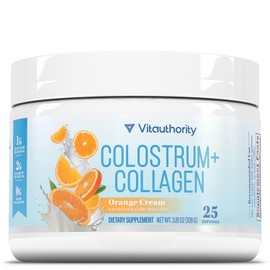 Colostrum Collagen Powder Hydrolyzed Peptide HydroPeach Gut Health Skin & Immune Support | 1g Bovine Colostrum, 2g Collagen Peptides, 20mg Peach Ceramides | Orange Cream Flavored 25 Servings, No Sugar