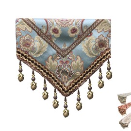 MAGILONA Home Tablecover Bead Decorative Europe Luxurious Cotton Linen Velvet 3D Relief Embroidered Floral Pattern Table Runner Dining Party 13x83 in (Blue)