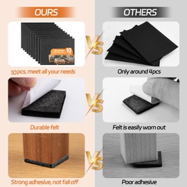 Felt Furniture Pads 10pcs 8" x 6" Adhesive Large Felt Pads, Cuttable Chair Leg Pads, Hardwood Floor Protectors for Furniture, Black