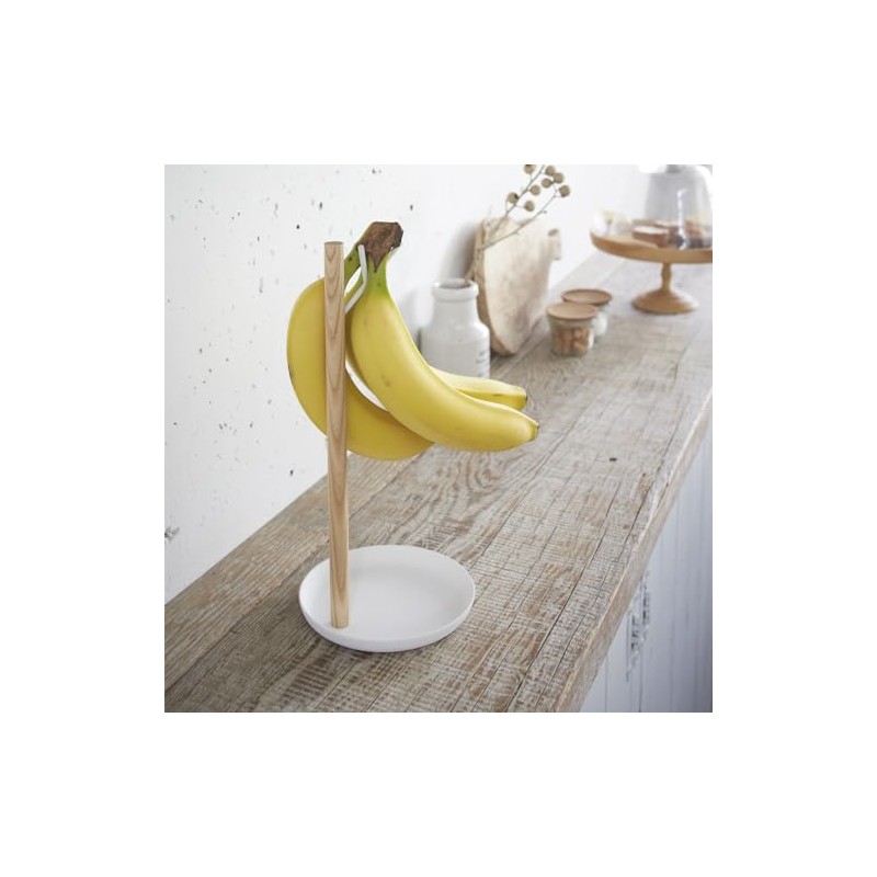 Yamazaki 2411 TOSCA Bananenständer, weiß, Stahl/Holz, Minimalistisches Design