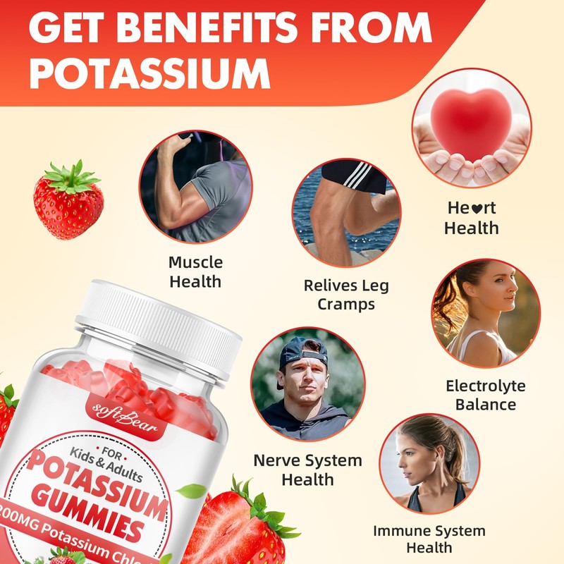 softbear Potassium Gummies for Adults, Sugar Free Potassium Chloride Gummies
