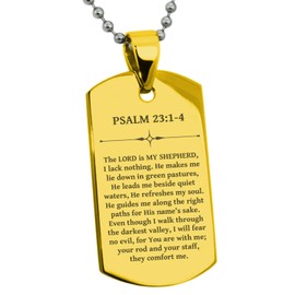 Tioneer Gold Plated Stainless Steel The Lord is My Shepherd Psalm 23:1-4 Dog Tag Pendant Necklace