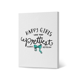 HB Art Design Audrey Hepburn Wall Art Quote Happy Girls are The Prettiest White Background Canvas Wall Art Canvas Print Wall Decor Artwork Bedroom Decor Living Room Decor Made in The USA 40x30