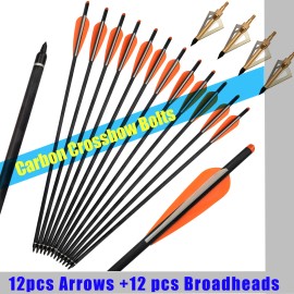 archery.outdoor 12X Mixed Carbon Arrows Crossbow Bolts 16-22 inch +12 Broadheads Bow Target Hunt - 16 inch