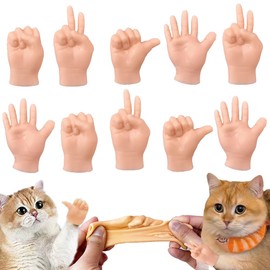 fnqiank 10 PCS Mini Hands for Cats，Small Hands Tiny Folded Hands Mini Realistic Hand Finger Puppets for Puppet Show,Gag Performance, Funny Stretchable Rubber Little Finger Hands for Cats and Puppy