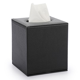 Sumnacon Tissue Box Cover Square Tissue Box Stylish PU Tissue Box Holder with Magnetic Bottom,Leather Cube Tissue Cover for Living Room Bathroom Bedroom Table Desk Home Office Car, Black