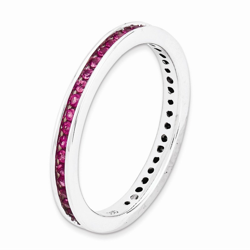 Solid 925 Sterling Silver Stackable Created Ruby Ring Eternity Band