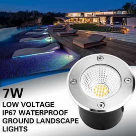 ELEGLO 7W Led Landscape Well Lights, Low Voltage Landscape Ground Lights,12V/24V Landscape Lighting,IP67 Waterproof Outdoor InGround Lights for Garden Tree Uplights,Deck,Yard,Patio 6Pack(Warm White)