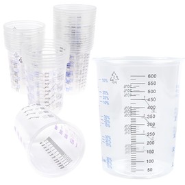 BORDEAG Paint Mixing Cups, 50 Pieces, 600 ml, Transparent, Plastic, Measuring Cup, Small, for Liquids, Mixing Resin, Paint