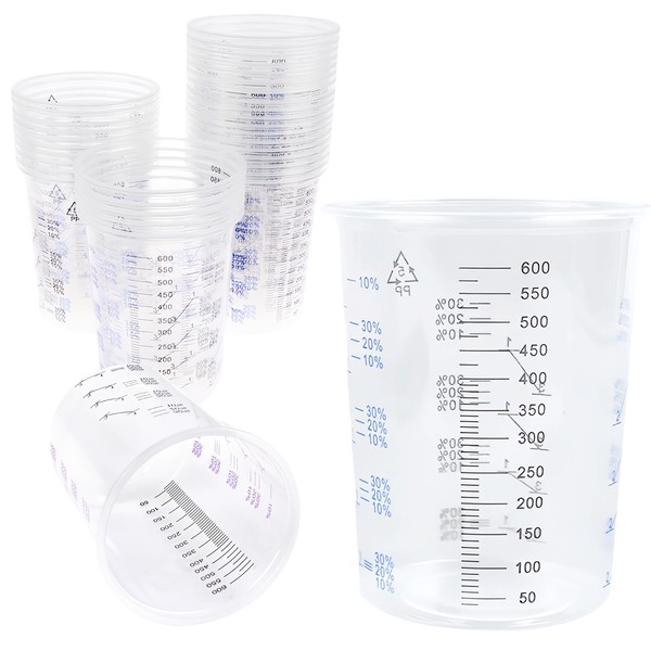 BORDEAG Paint Mixing Cups, 50 Pieces, 600 ml, Transparent, Plastic,