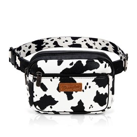 [Wrangler] Moo Moo Cow Print Waist Pack Western Crossbody Bags for Women with Adjustable Strap:_Black