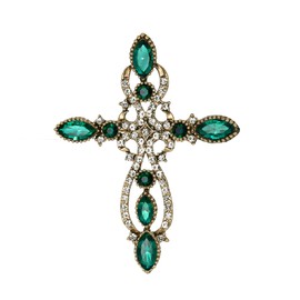 Flyonce Cross Brooch for Women, Rhinestone Crystal Vintage Style Celtic Knot Riligious Cross Lapel Pin Green
