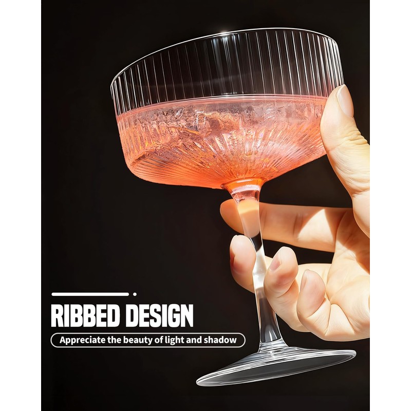 4 Pcs Coupe Glasses, Hand Blown 10 oz Cocktail Glasses,