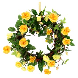 Flair Flower 088974G Wreath Roses Rosary Door Wreath Wall Wreath Flower Wreath Flower Wreath Decorated Wall Decoration Flowers Decoration Artificial Flower Front Door Gift Wedding Rose Petals Yellow 8