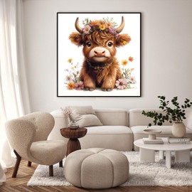 Framed Paint by Numbers Kit for Adults Beginner, Highland Cow Easy Paint by Number Kits on Canvas Framed, DIY Acrylic Oil Painting by Numbers with Frame for Gift Home Decor 10 x 10 inch
