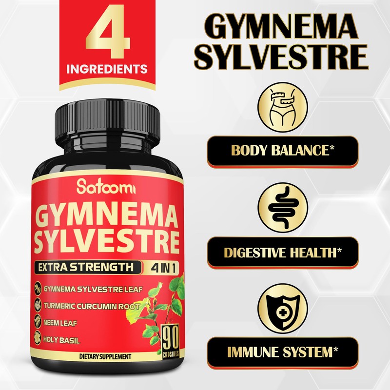 Satoomi Pure Gymnema Sylvestre Capsules Extract - 90 Capsules for