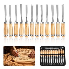 Herramienta de Talla de Madera, 12 Piezas de Cinceles para Tallar, Gubias para Tallar Madera, Juego de Formones de Tamaño Completo para Principiantes Y Profesionales Escultores